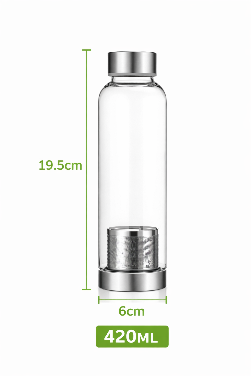 Gourde en verre 420 ml avec infuseur - Bouteille sport élégante