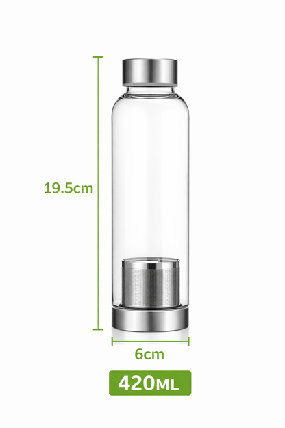 Gourde en verre 420 ml avec infuseur - Bouteille sport élégante